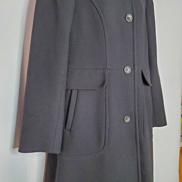 Vintage DKNY Wool Walker Coat Sz 12 Black Diagonal Stripped Texture Mock Neck - Picture 6 of 8
